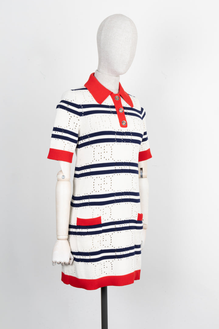 GUCCI Striped Knit Dress Red Blue