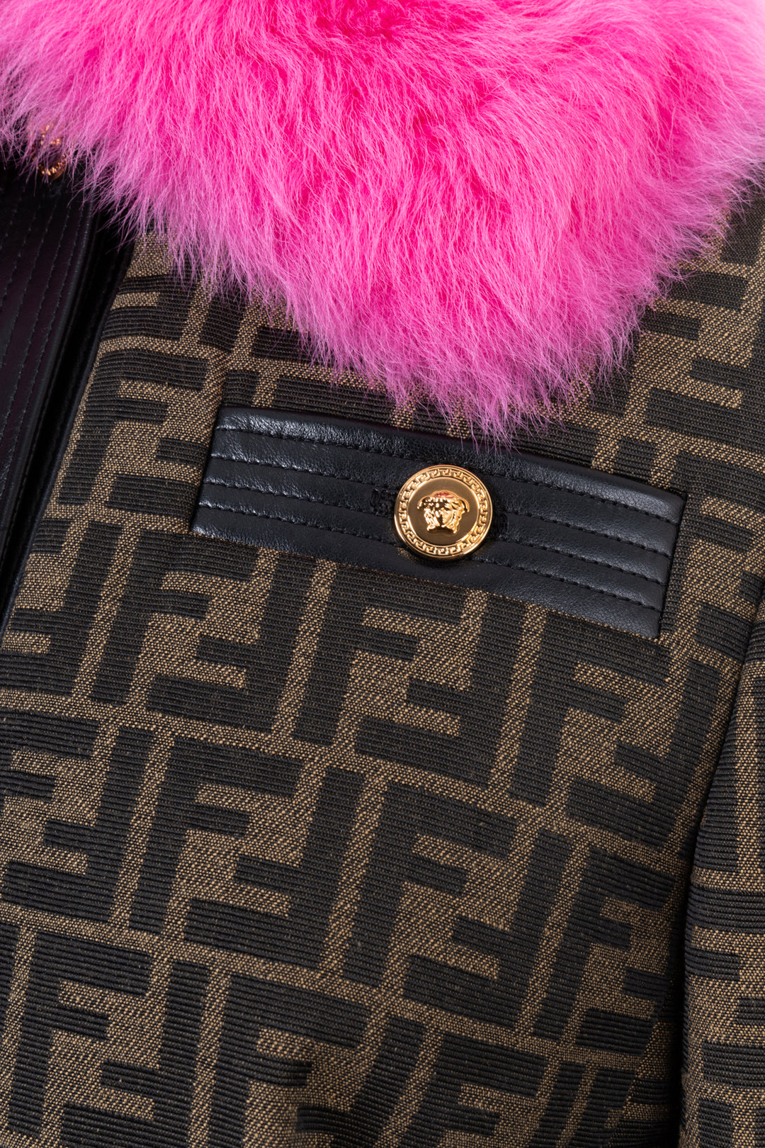 FENDIxVERSACE Fur Collar Jacket Zucca Pink