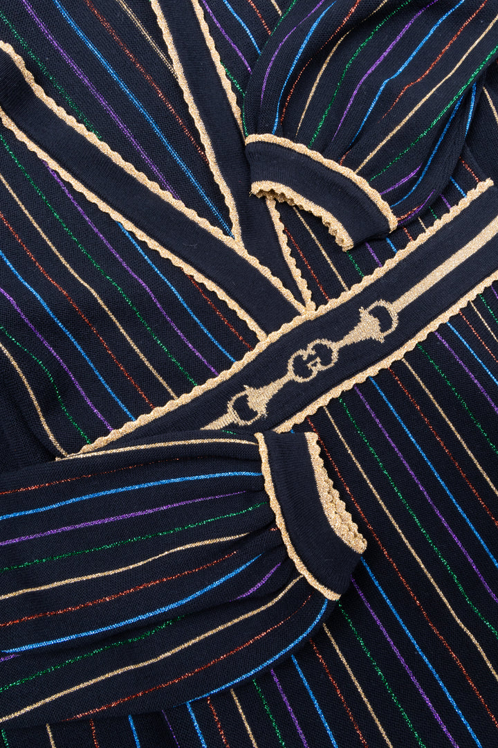 GUCCI 2020 Striped Horsebit Knit Maxi Dress Black