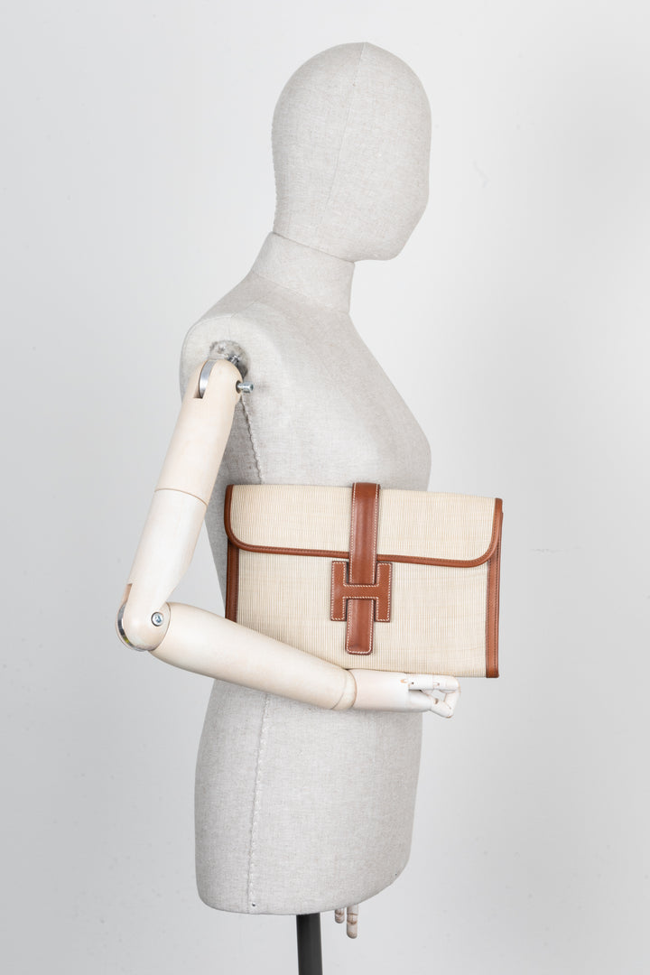 HERMÈS Jige Clutch 29 Crinoline & Barenia Leather Brown