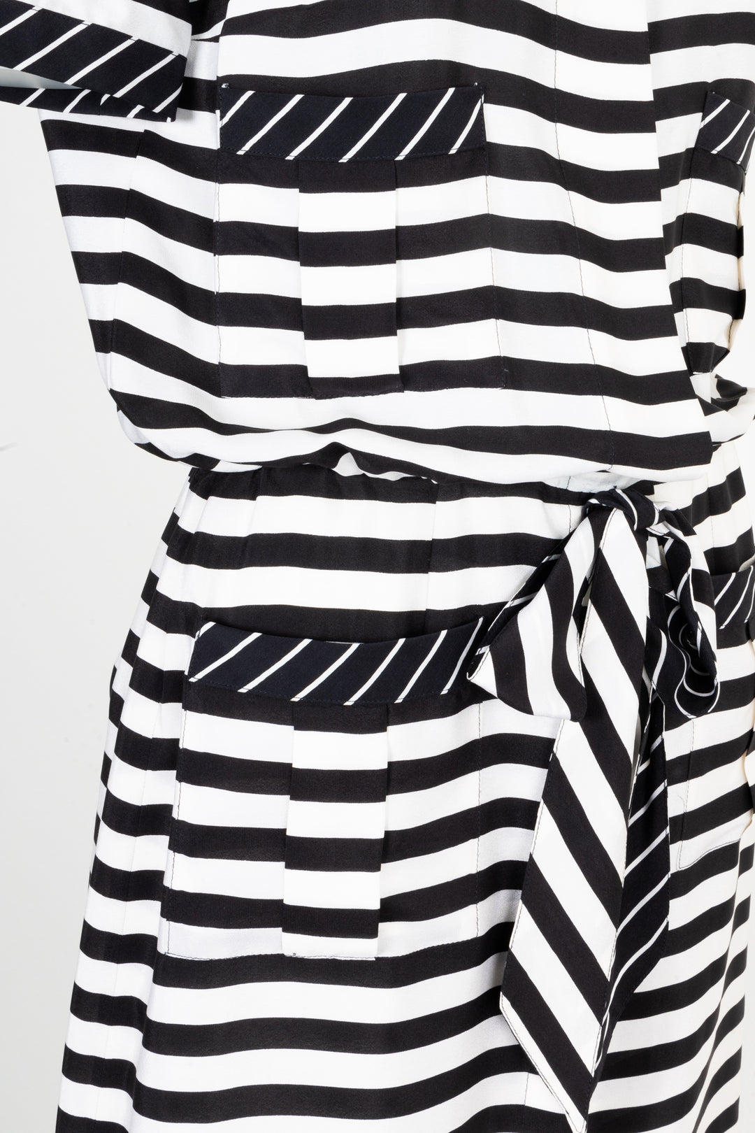 CHANEL Two Piece Striped Silk Black & White