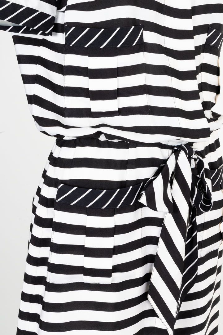 CHANEL Two Piece Striped Silk Black & White