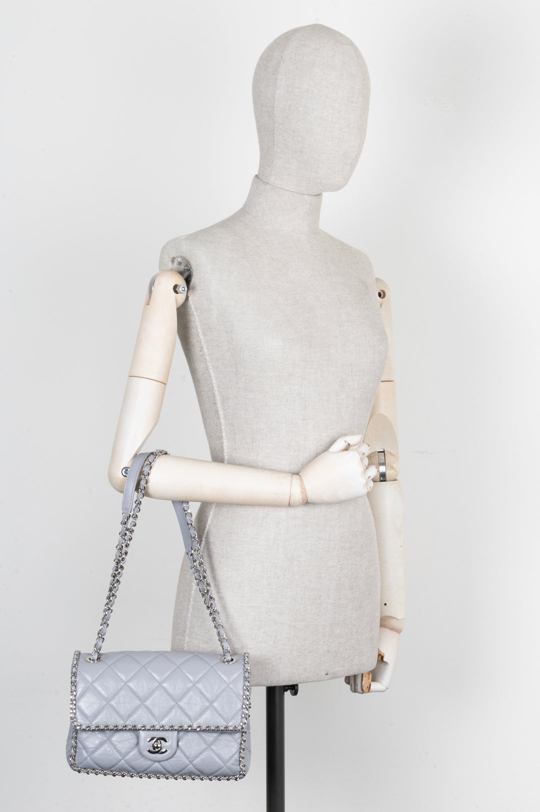 CHANEL Running Chain Bag Calfskin Grey