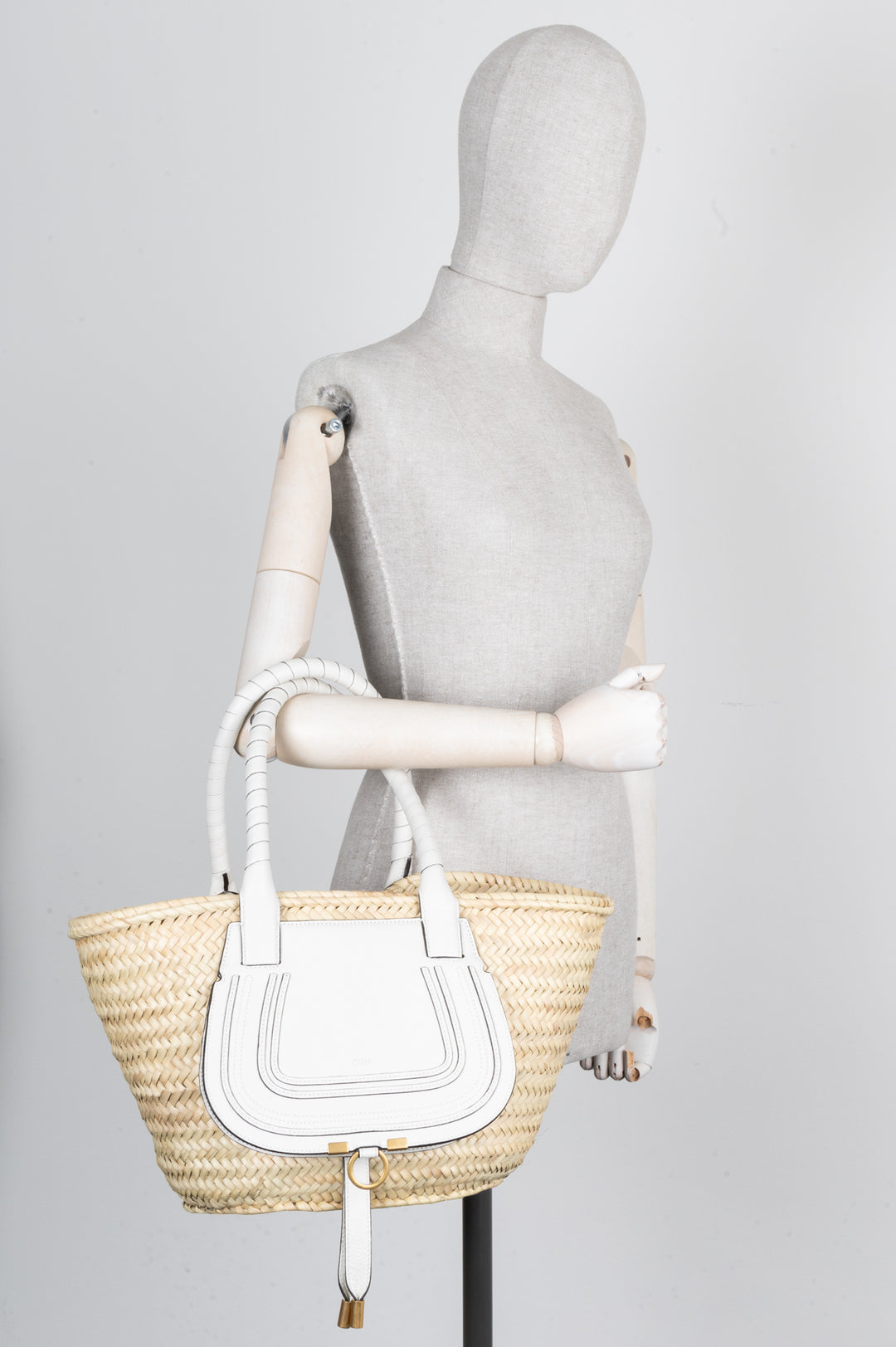 CHLOÉ Sac panier Marcie moyen Beige Blanc