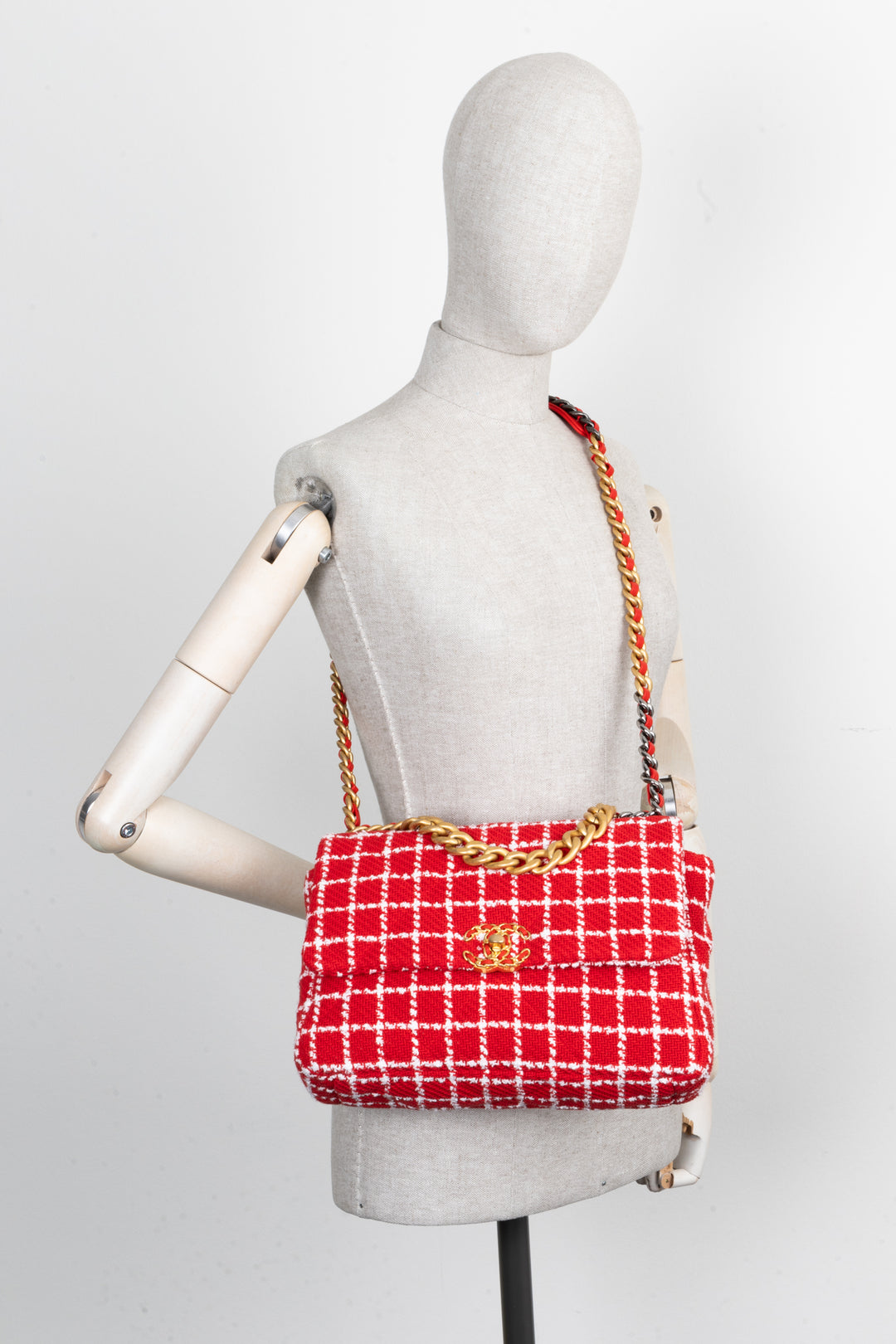 CHANEL 19 Tweed Large Crossbody Bag Red White