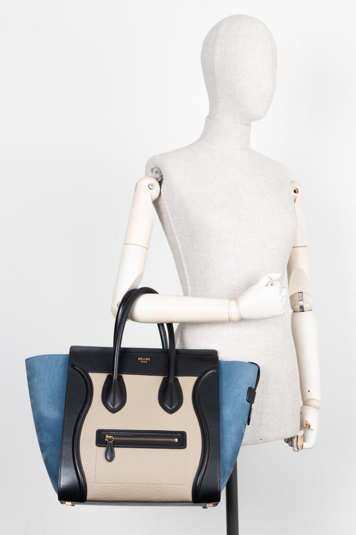 CÉLINE Luggage Mini Handbag Tricolor  Blue Black