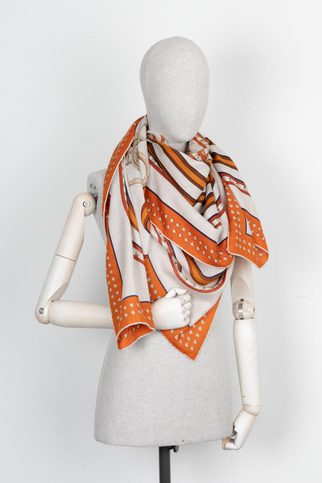 HERMÈS Foulard 140 Grand Tralala Orange Beige Cachemire