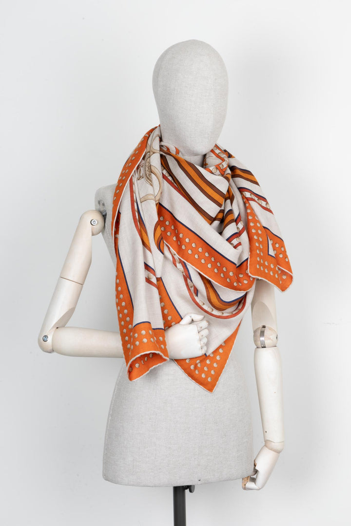 HERMÈS Scarf 140 Grand Tralala Orange Beige Cashmere