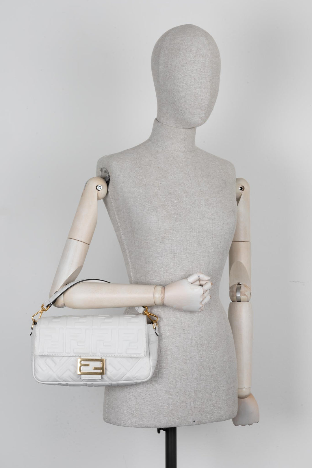 FENDI Baguette Bag Zucca White Leather