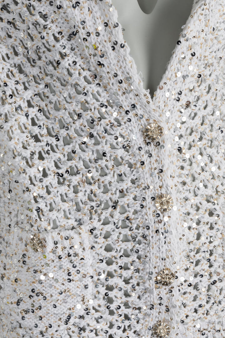 CHANEL Knit Jacket White Sequin