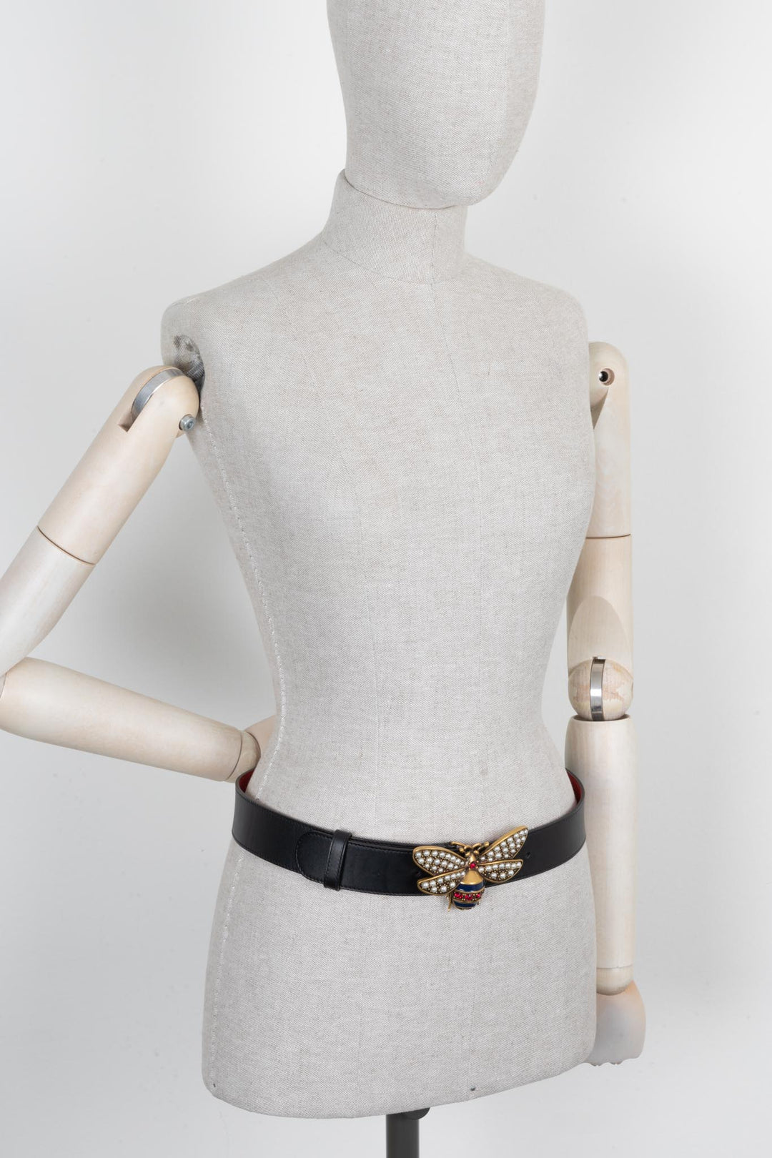 GUCCI Bee Pearl Belt Leather Black