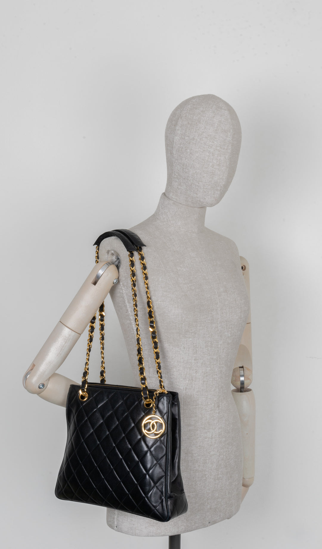 CHANEL Vintage CC Quilted Tote Bag Black