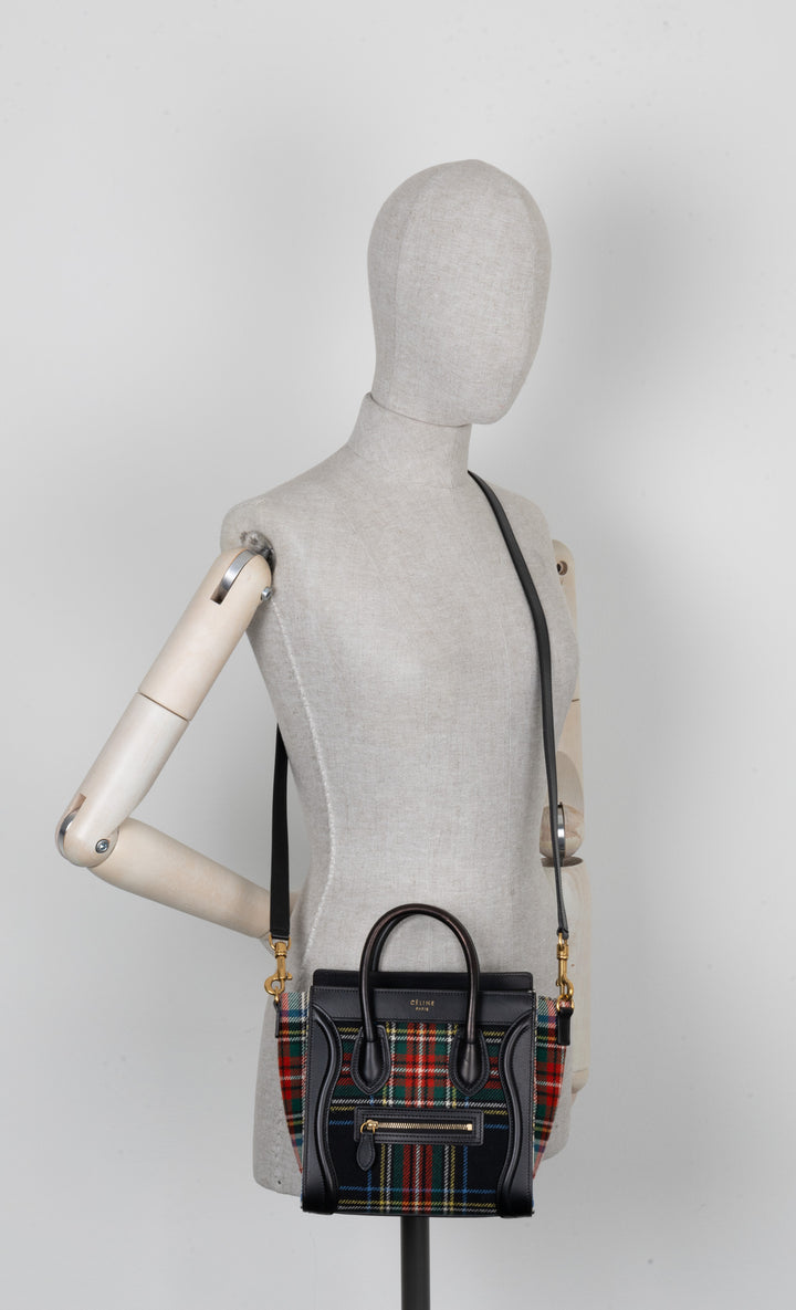 CÉLINE Nano Bagage Tartan Plaid