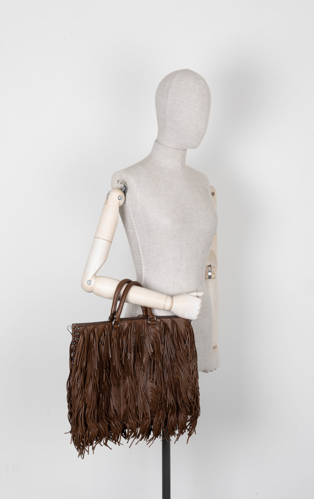 PRADA Fringed Noce Tote Bag Brown