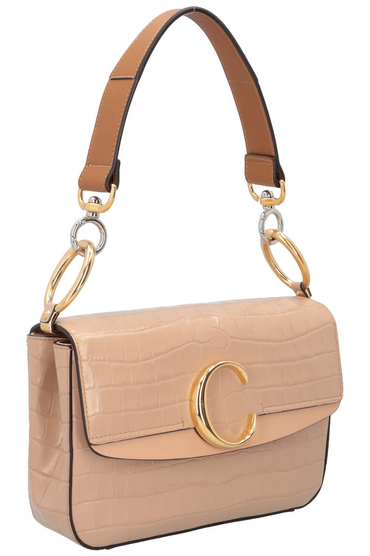 CHLOÉ Sac bandoulière à logo embossé croco C Nude