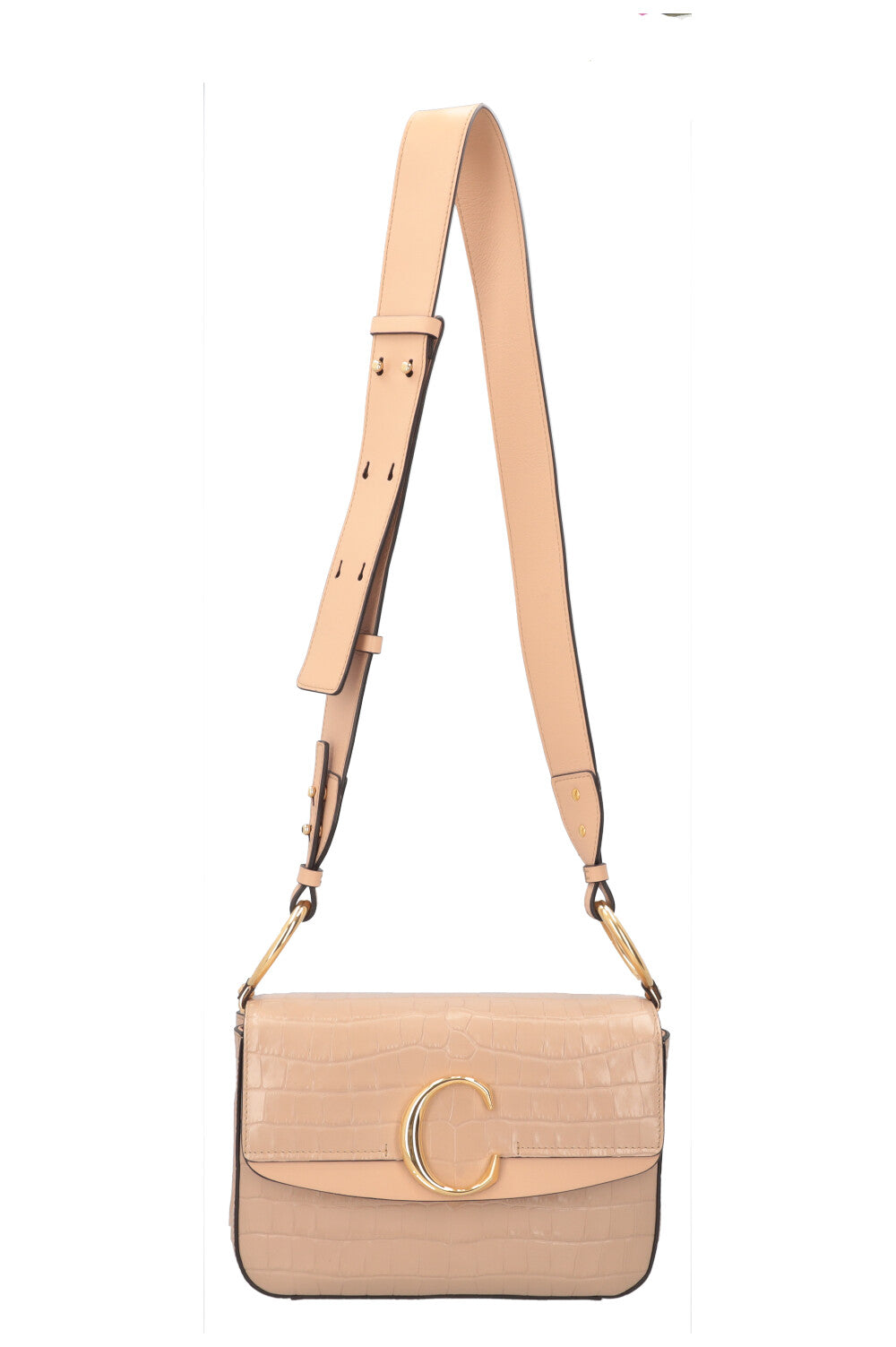 CHLOÉ C Croco Embossed Logo Crossbody Bag Nude