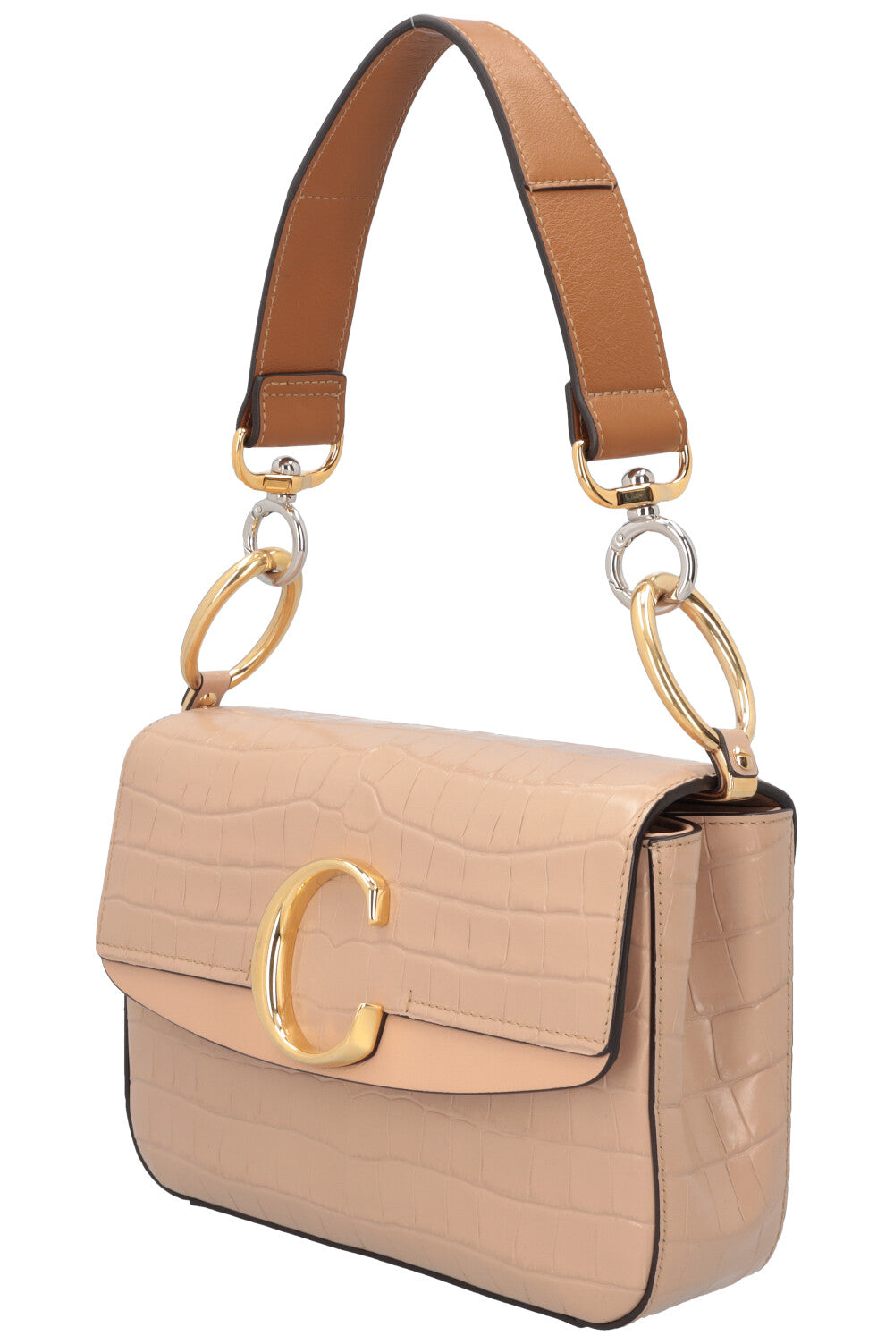 CHLOÉ Sac bandoulière à logo embossé croco C Nude