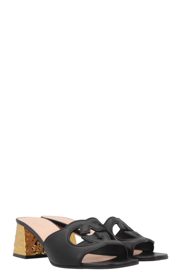 GUCCI Interlocking Mules Black Gold