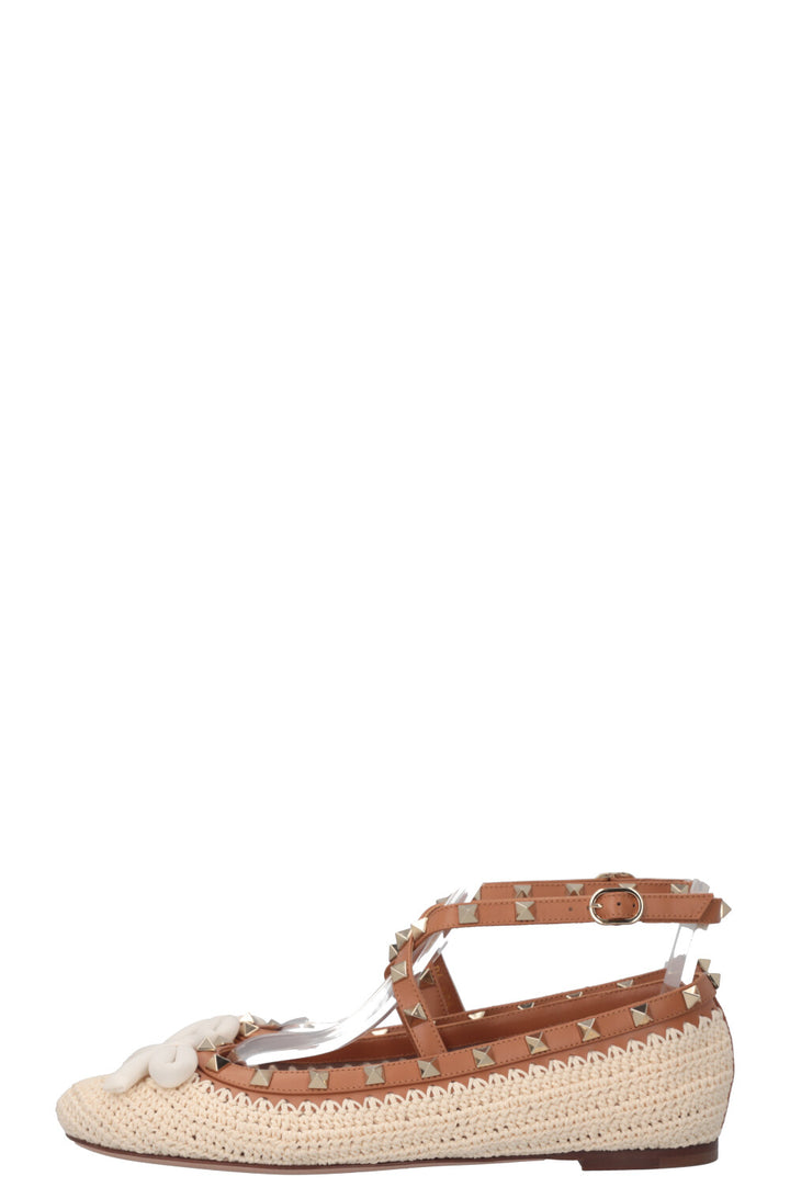 VALENTINO Ballerines Rockstud en raphia en cuir