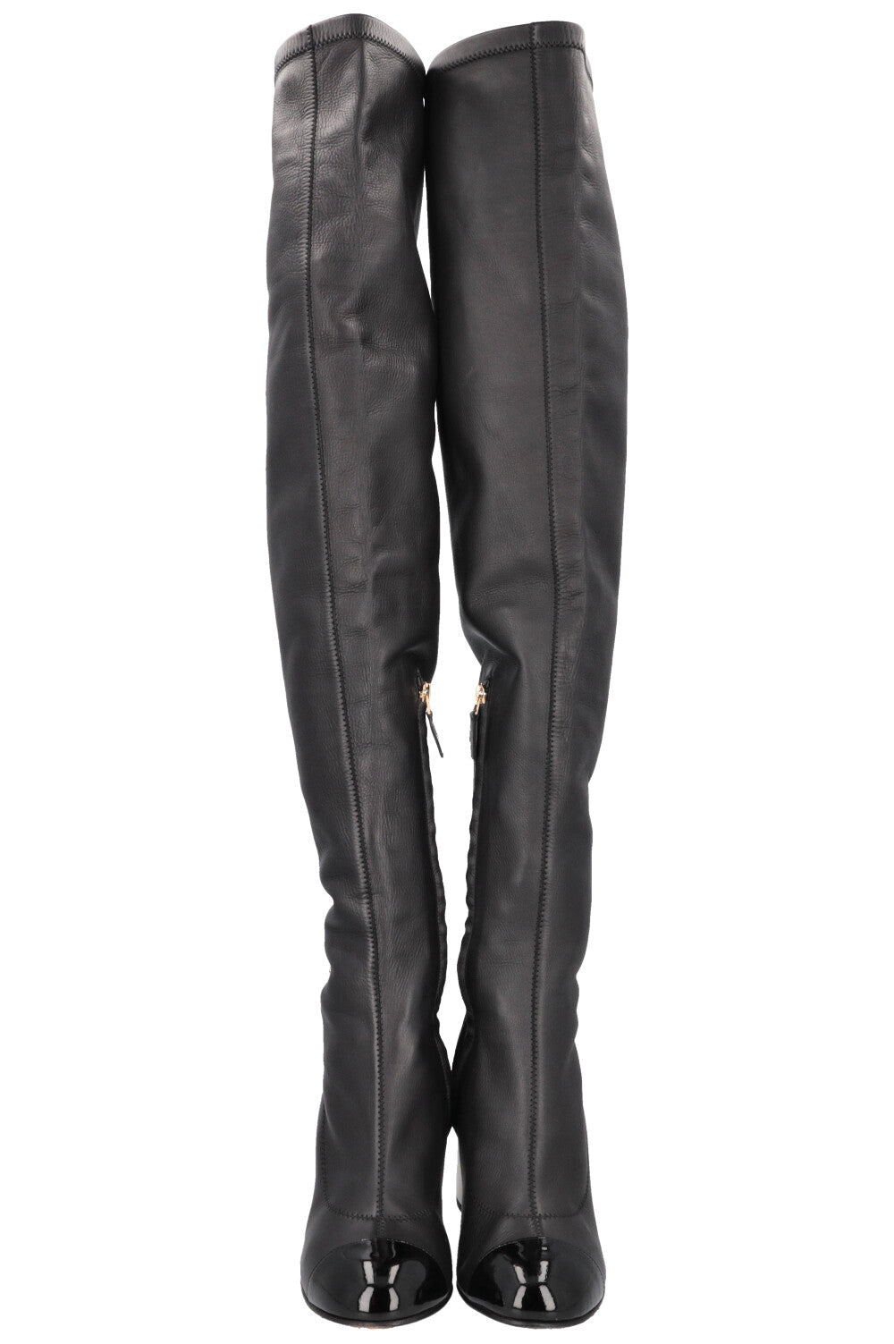 CHANEL Overknee Boots Leather Black