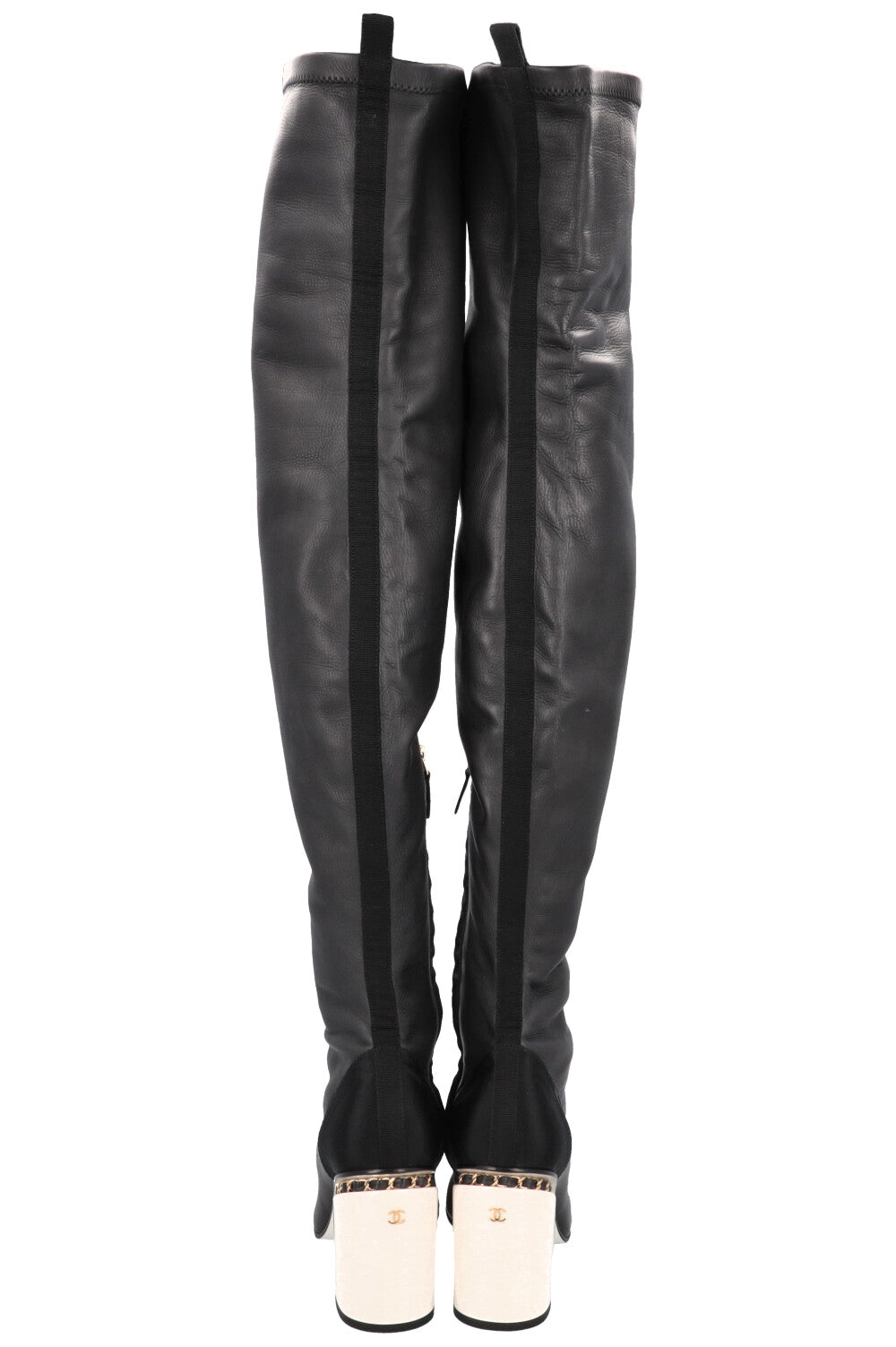 CHANEL Overknee Boots Leather Black