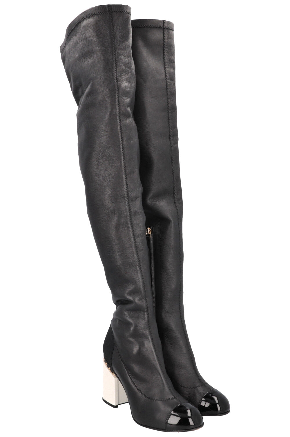 CHANEL Overknee Boots Leather Black