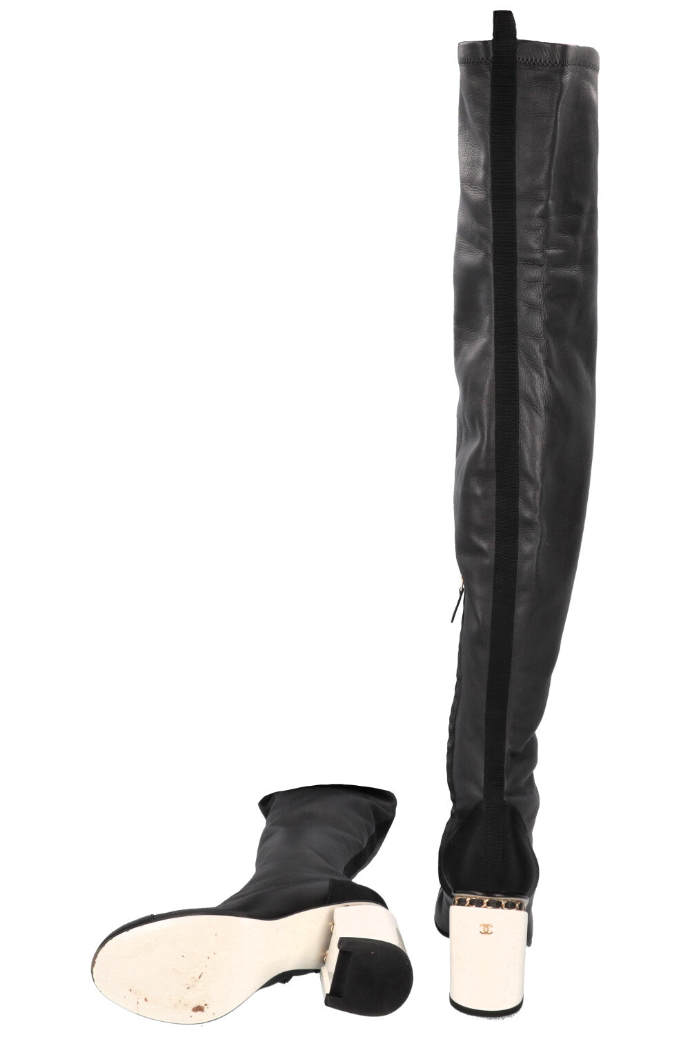 CHANEL Overknee Boots Leather Black