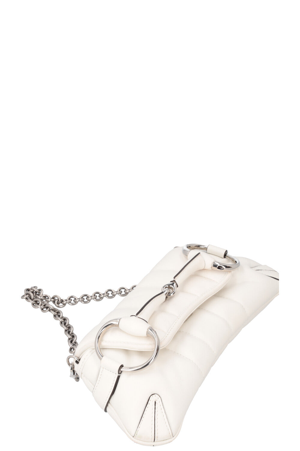 GUCCI Horsebit Chain Small Bag Leather White