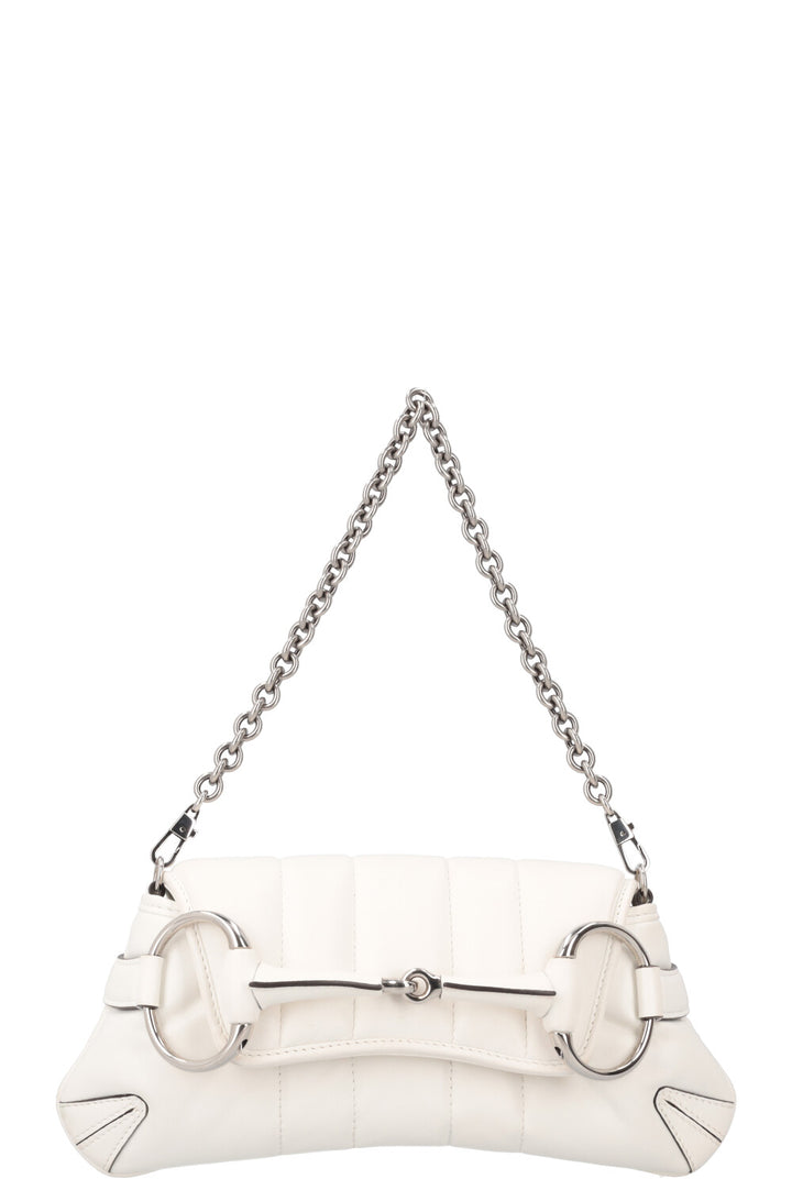 GUCCI Horsebit Chain Small Bag Leather White