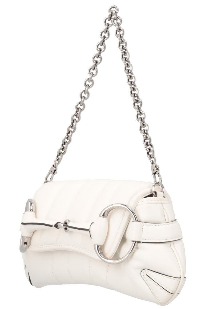 GUCCI Horsebit Chain Small Bag Leather White