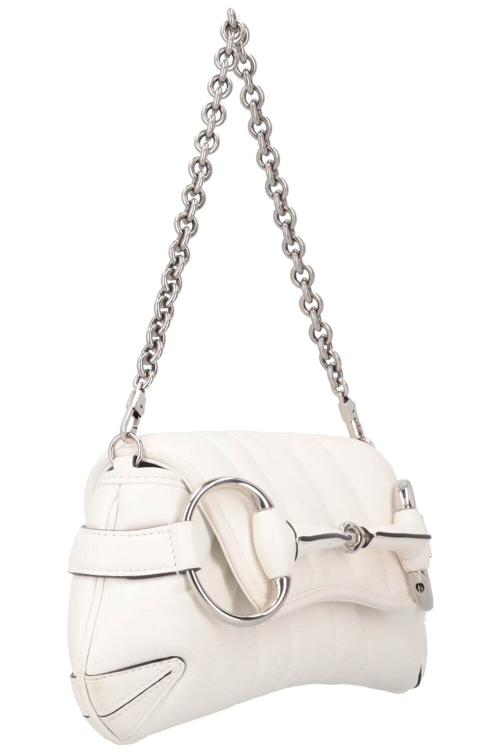 GUCCI Horsebit Chain Small Bag Leather White