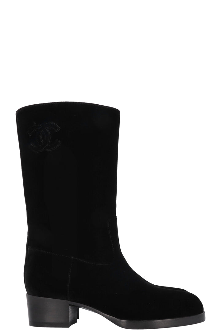 CHANEL CC Boots Velvet Black