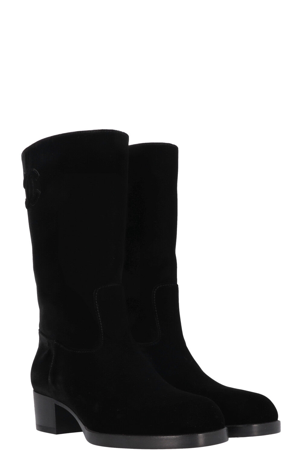 CHANEL CC Boots Velvet Black