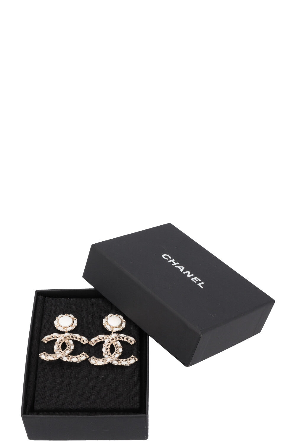 CHANEL 2022 Chain CC Drop Earrings White Gold