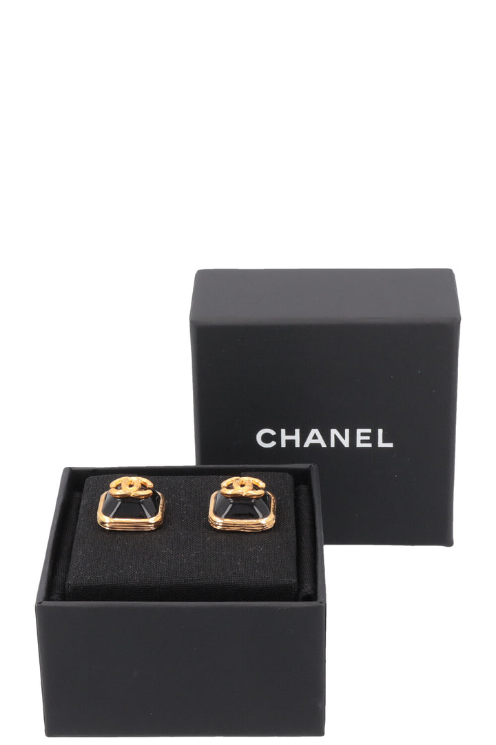 CHANEL CC Earrings Black Gold