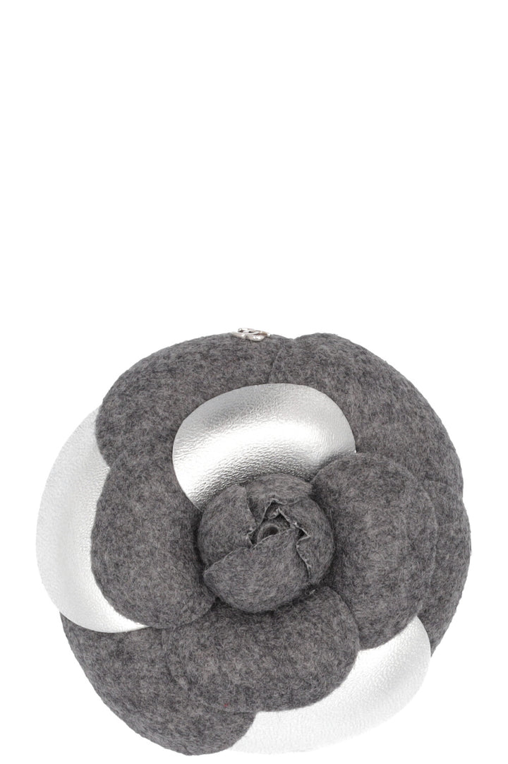 CHANEL Camellia Brooch Grey Silver