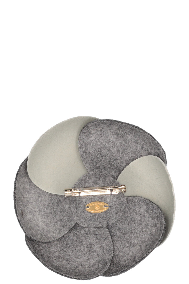 CHANEL Camellia Brooch Grey Silver