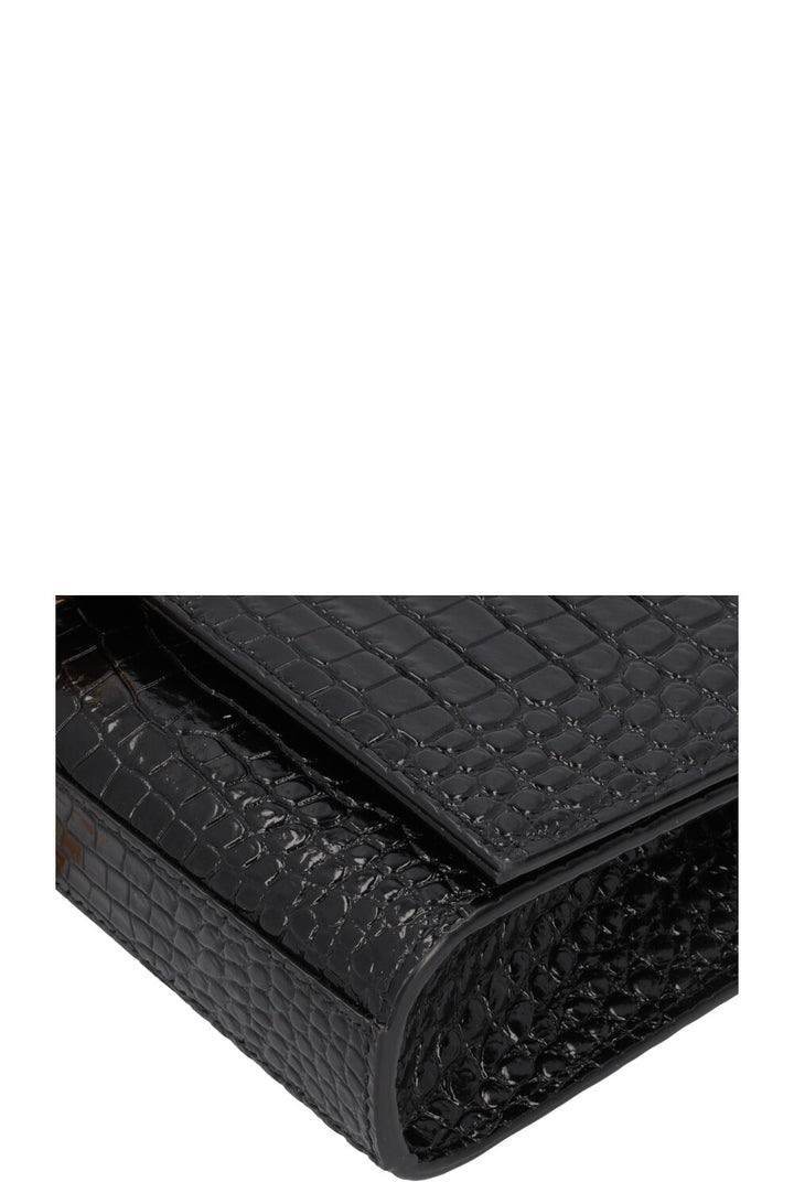 SAINT LAURENT Kate Tassel Croco Embossed WOC Bag Black