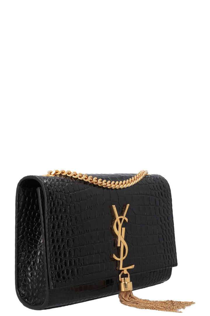 SAINT LAURENT Kate Tassel Croco Embossed WOC Bag Black