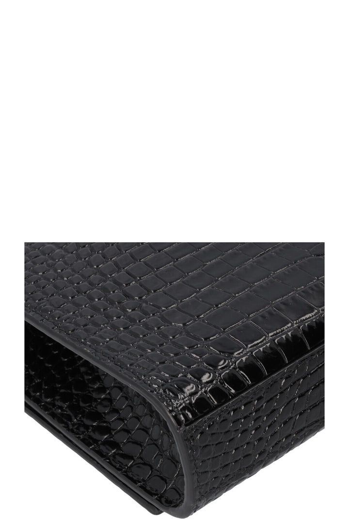 SAINT LAURENT Kate Tassel Croco Embossed WOC Bag Black