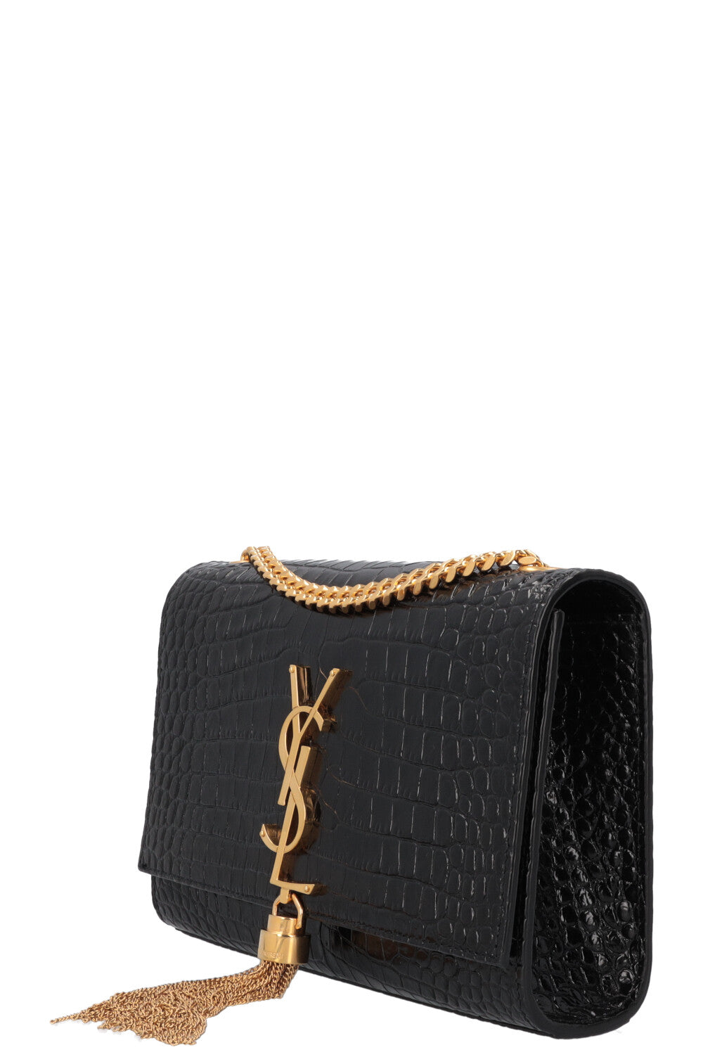 SAINT LAURENT Kate Tassel Croco Embossed WOC Bag Black