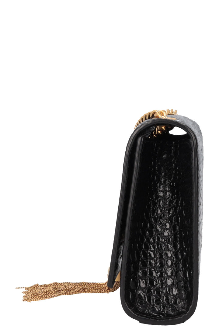 SAINT LAURENT Kate Tassel Croco Embossed WOC Bag Black