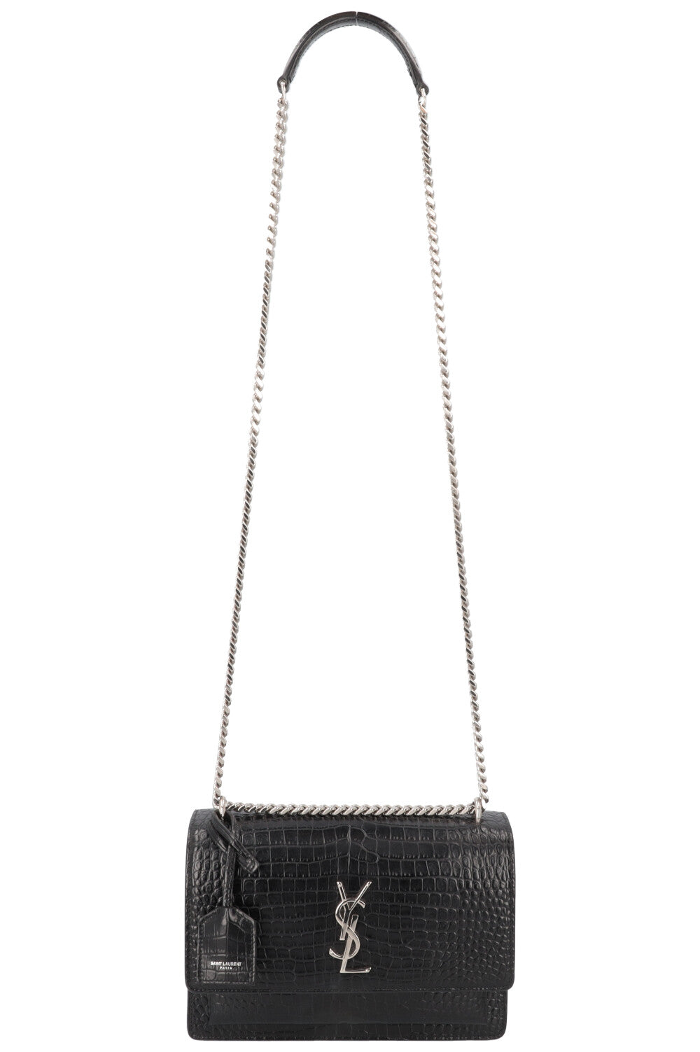 SAINT LAURENT Medium Sunset Croco Embossed Crossbody Bag Black