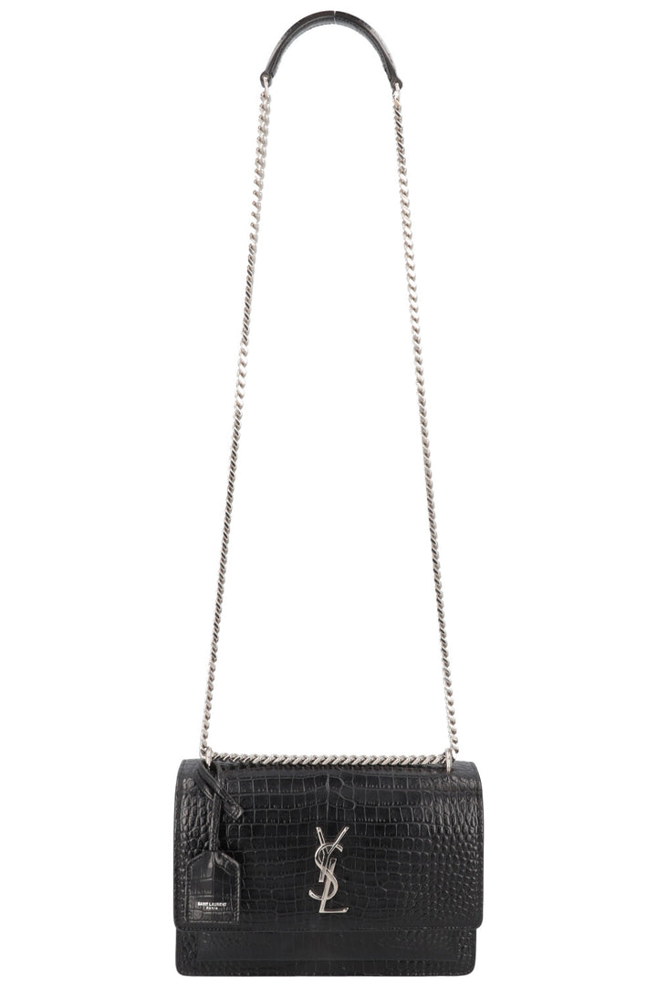 SAINT LAURENT Sac bandoulière moyen Sunset en relief croco Noir