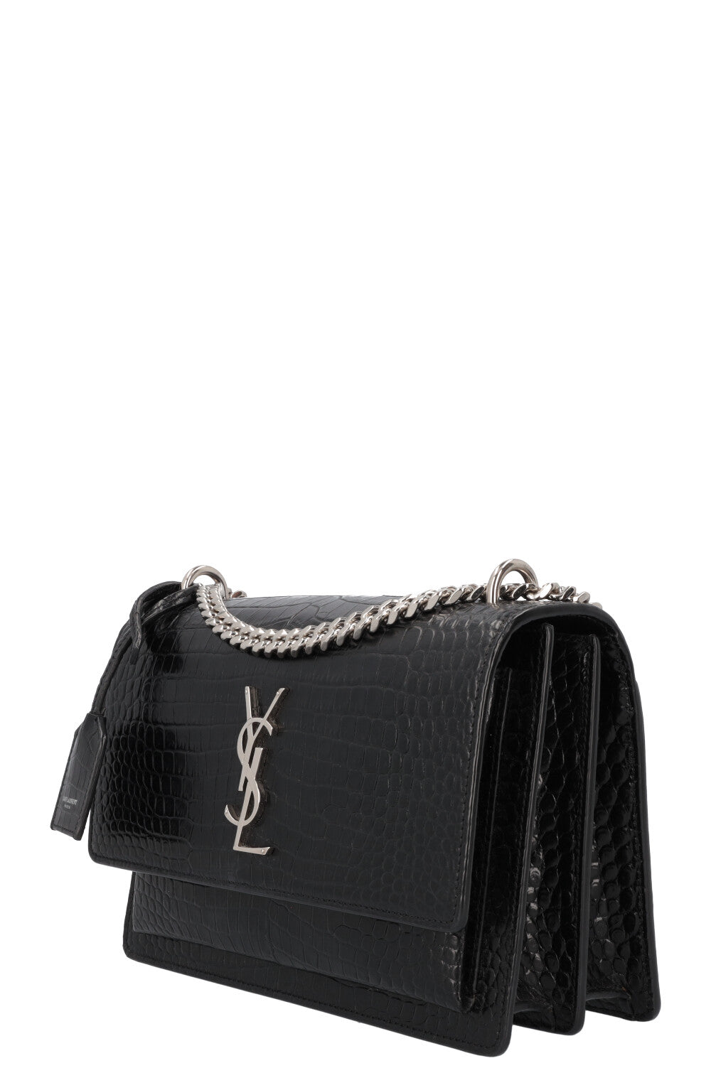 SAINT LAURENT Sac bandoulière moyen Sunset en relief croco Noir