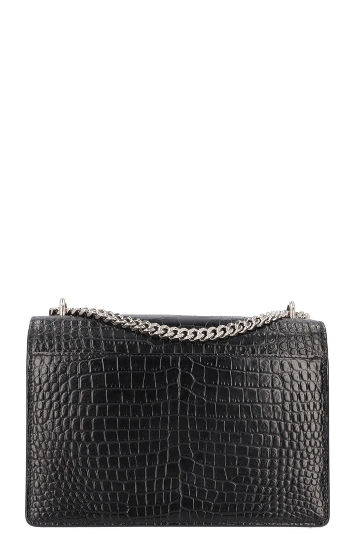 SAINT LAURENT Sac bandoulière moyen Sunset en relief croco Noir