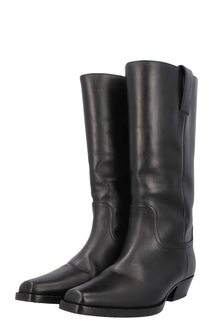 CHANEL Cowboy Boots Leather Black