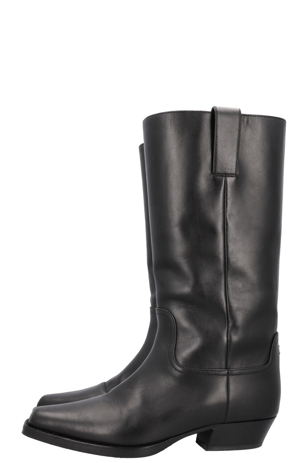 CHANEL Cowboy Boots Leather Black