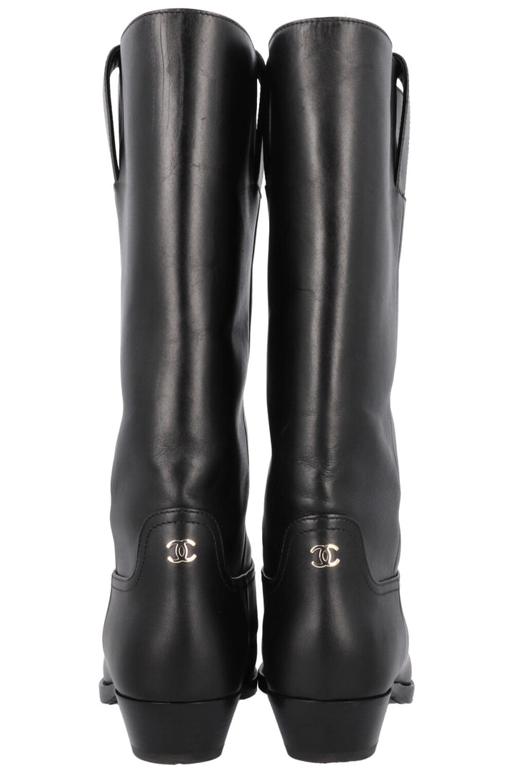 CHANEL Cowboy Boots Leather Black