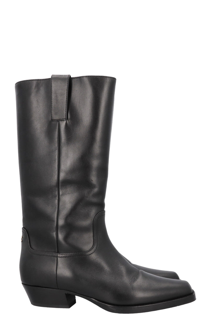 CHANEL Cowboy Boots Leather Black